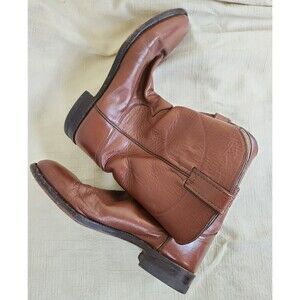 Justin Brown Leather Western Roper Cowboy Boots Men's Size 8.5 D Style 3404